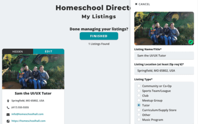 Homeschool Directory Editing Listings and Account Setup Progress