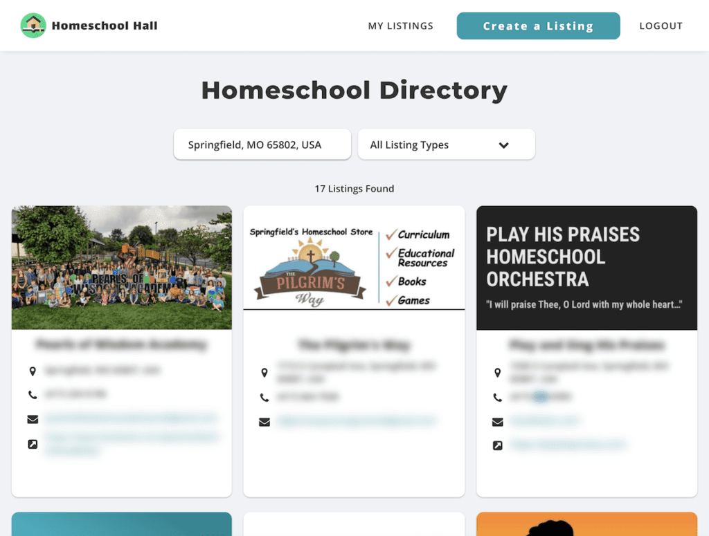 Homeschool Hall Local Directory Listings